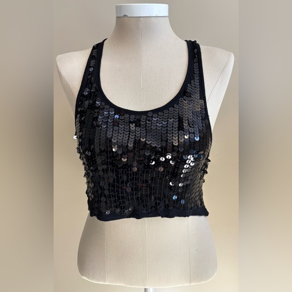 Urban Behavior Black Sequin Shimmer racerback Crop Tank Top women's size XS - Picture 2 of 7